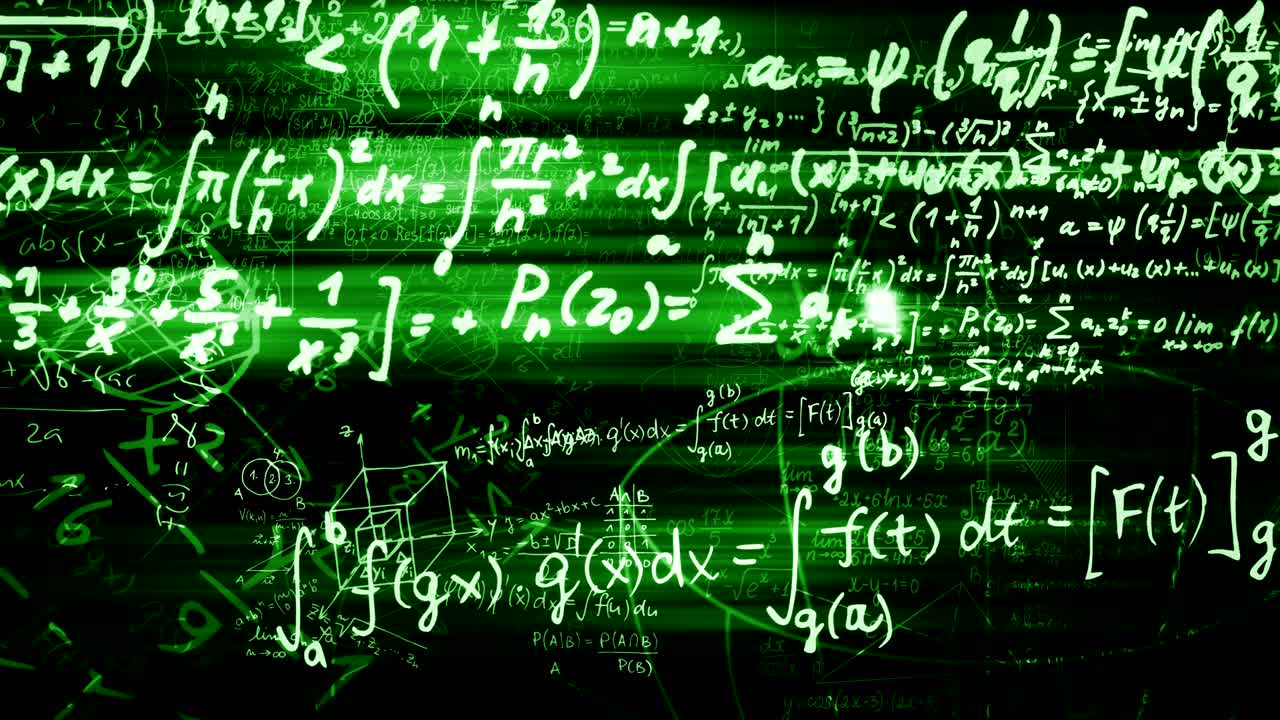 las fórmulas matemáticas abstractas se mueven en el espacio virtual. en bucle