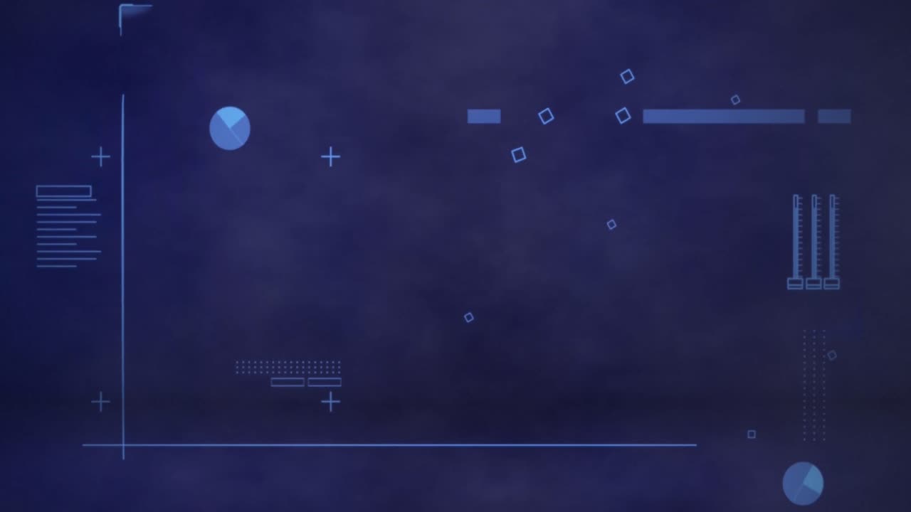 파란색 배경에 대한 추상적인 모양과 데이터 처리에 대한 글리치 효과의 애니메이션