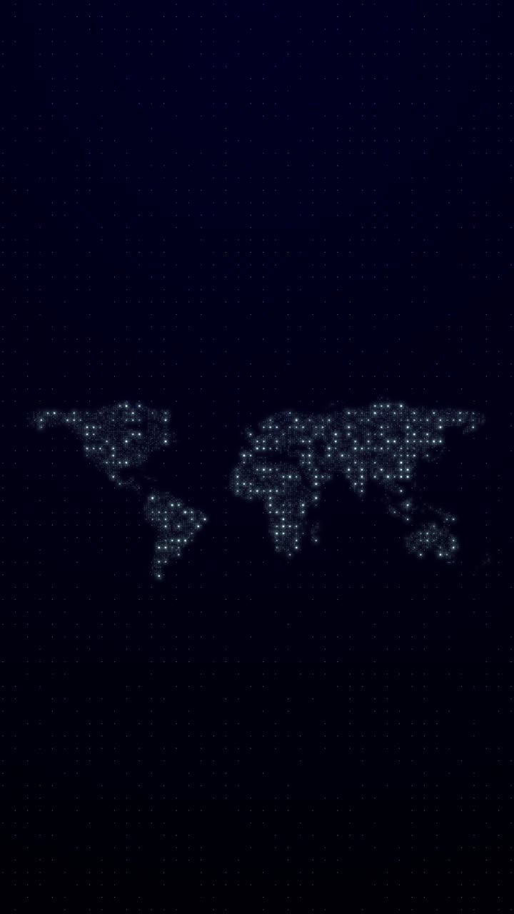 Dynamic animation showing world map formed of glowing points global connections digital