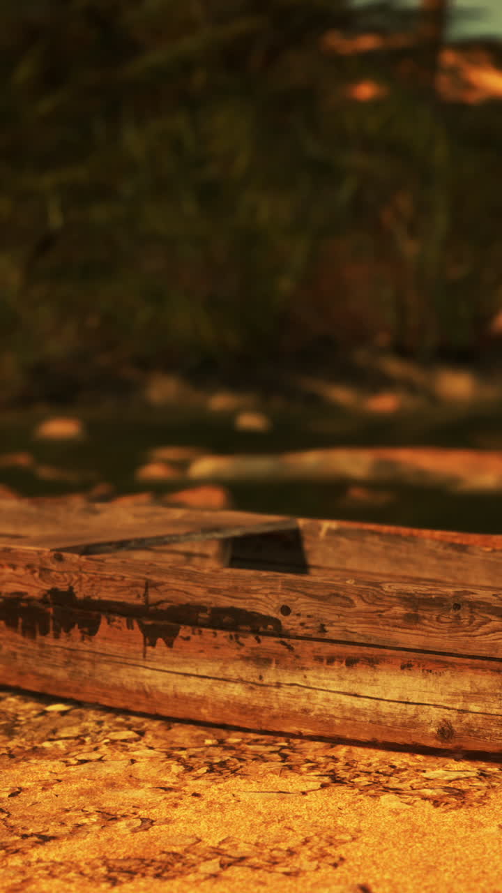 Viejo barco de madera en la orilla del río.