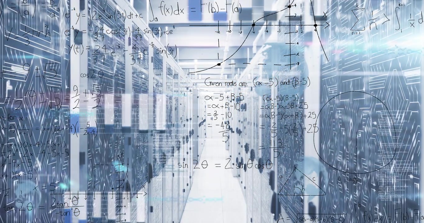 Animation of digital data processing over server room