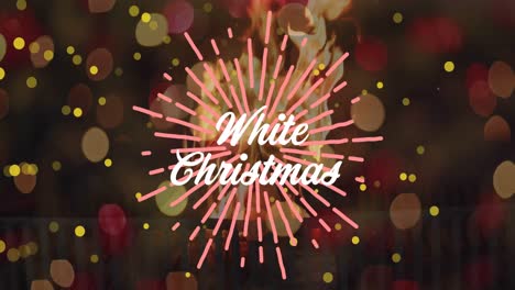 animation of christmas greetings text over fireworks and fairy lights