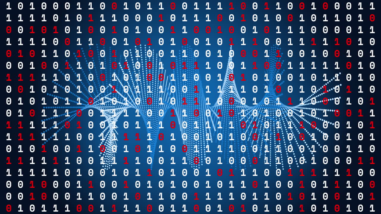 animación del procesamiento de datos sobre formas sobre fondo azul