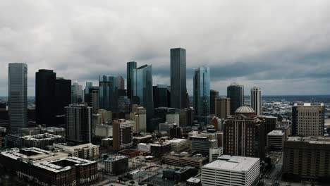 drone shot of downtown skyscrapers in houston, texas