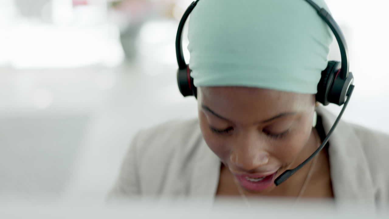 Call center, computer and black woman
