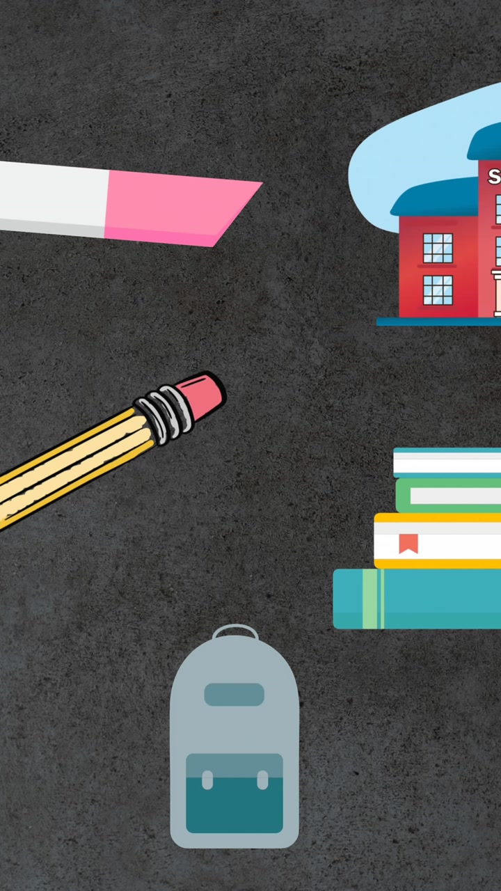 Animation of school items icons moving over board
