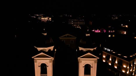 Aerial-Pullback-Reveals-Amazing-Spanish-Steps-in-Rome,-Italy-at-Night