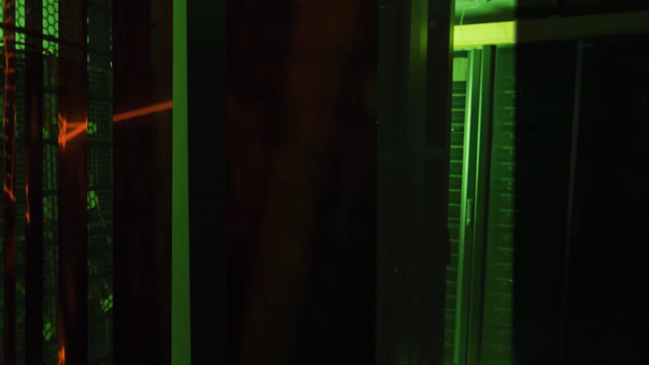 Animation of shapes moving over server room