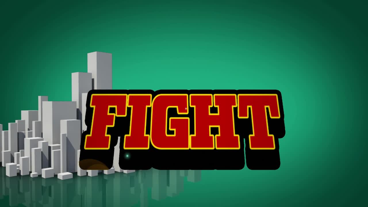 도시 풍경 위의 싸움 텍스트의 애니메이션