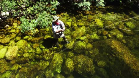 fisherman fly fishing in river