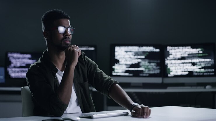 4k-aufnahmen eines jungen männlichen programmierers, der zeichnet