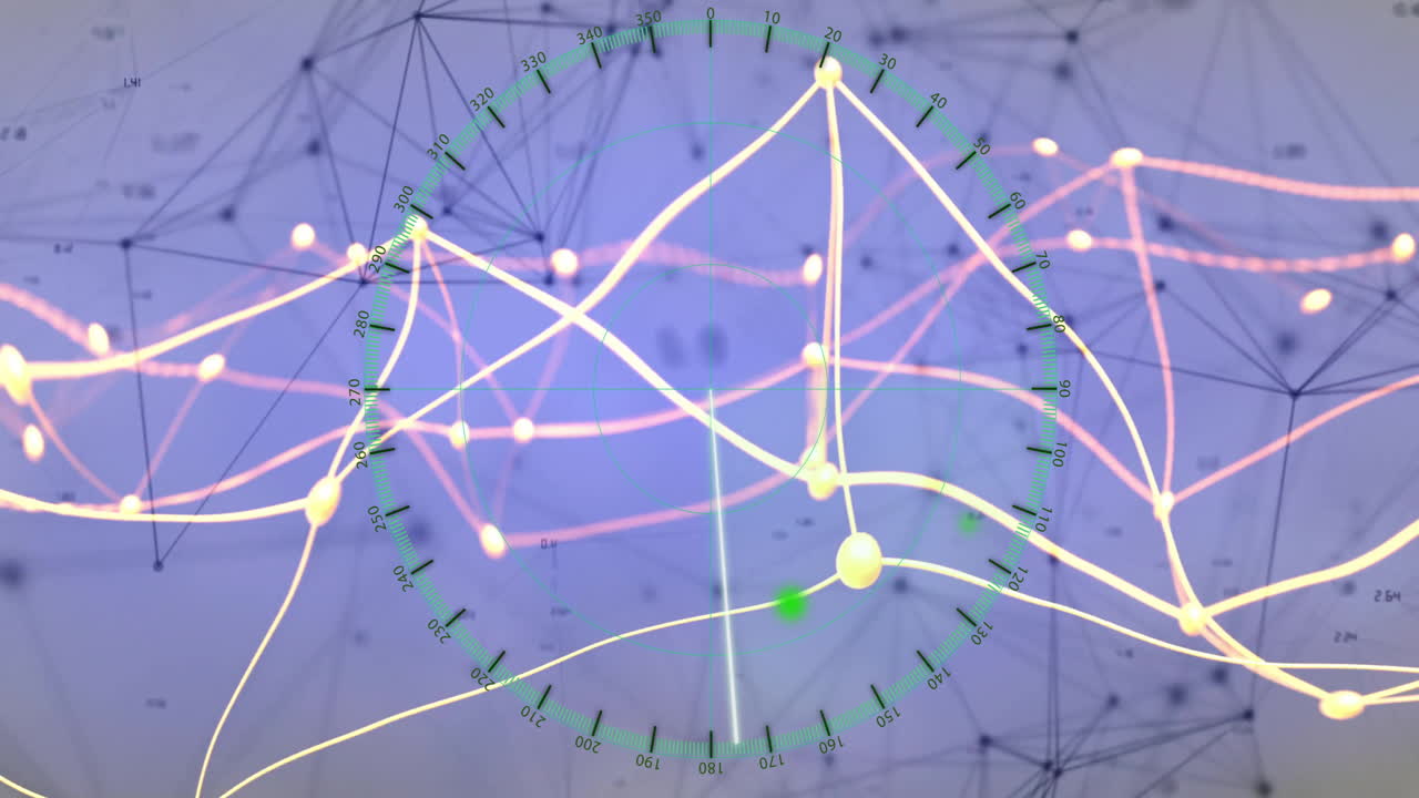 순환 그래프와 기하학적 배경에 대한 네트워크 연결 및 데이터 포인트 애니메이션