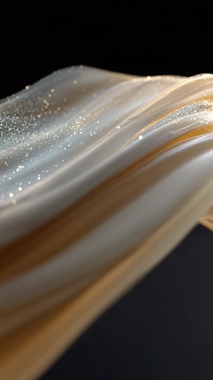 Elegante Tessuto Fluttuante Catturato in Movimento, che Mostra Onde Delicate e Trame Scintillanti che Creano una Straordinaria Danza Visiva di Luce e Ombra.