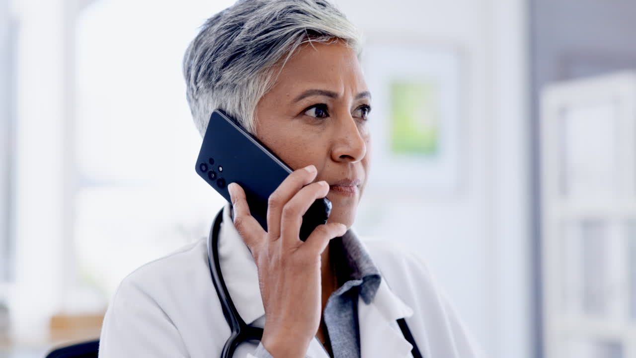 Phone call, busy and woman doctor for online