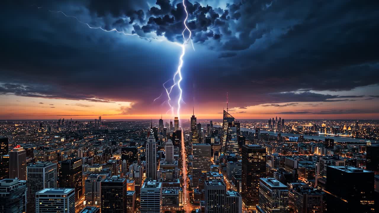 Lightning Storm over a City Skyline