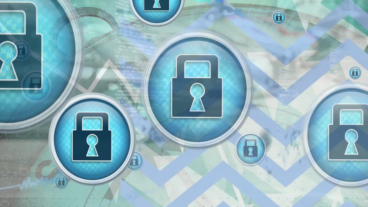 animación de iconos con candado sobre solución y chevron