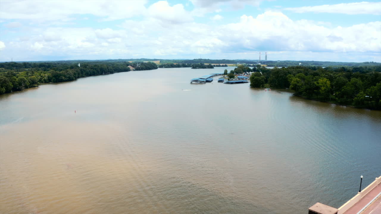 Aerial flyover over the Highway 109 bridge (Walter Durham Memorial Bridge) over Old Hickory Lake shot in 4K at 60 FPS.