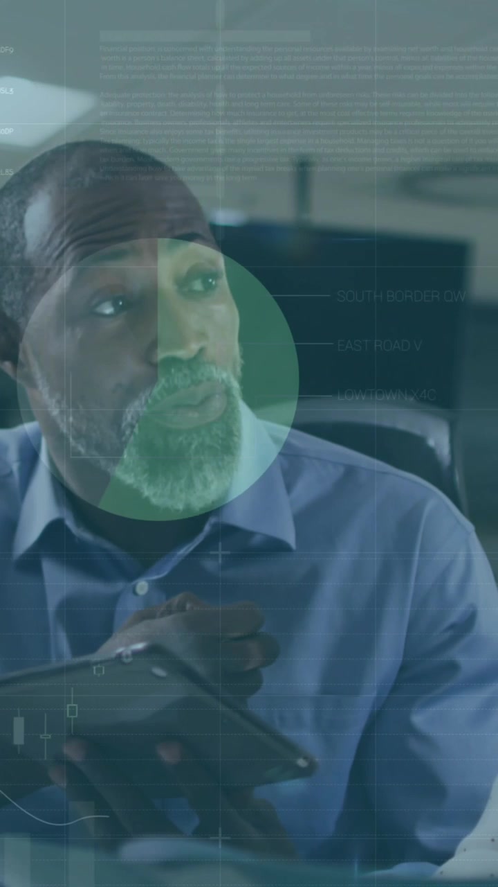 Animation of data processing over diverse business people talking