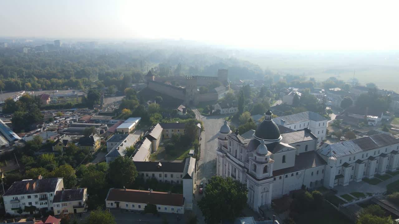 Aerial shot The city Luck. Summer morning Lubart's Castle. Ukraine