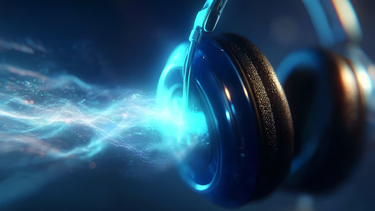 Immersive Sound Experience with Headphones Producing Vibrant Sound Waves and Illuminating Visuals Capturing the Essence of Music and Technology in Stunning Detail