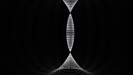 movimiento de túnel de puntos de neón. animación. abstracto digital túnel brillante sobre fondo negro. embudo luminoso gráfico desde el lado. portal giratorio de partículas a vibraciones musicales