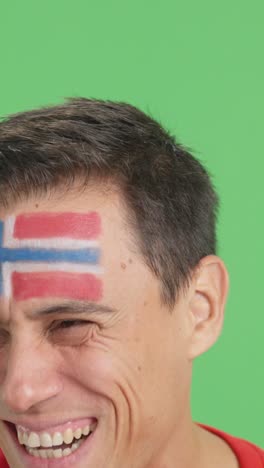 close up of a man supporting norwegian team
