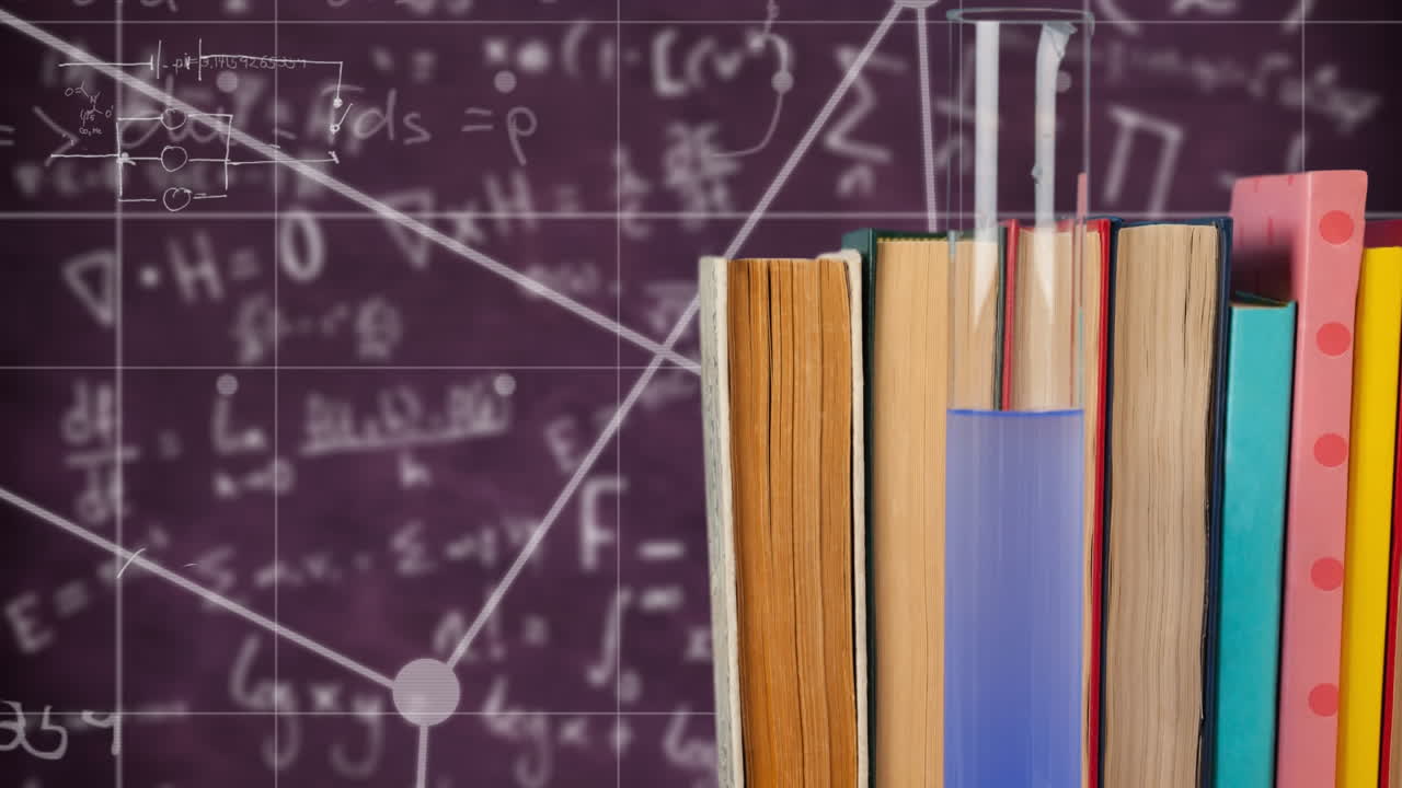 composición digital de varios libros contra ecuaciones matemáticas en fondo negro