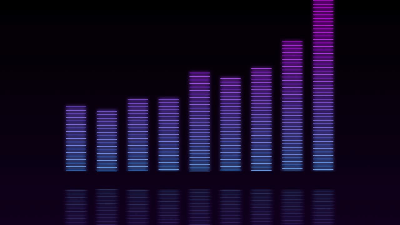 Audio waveform equalizer on black background loop animation. Music or sound levels.