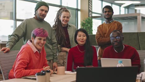 meeting of coworkers in the office making a video call