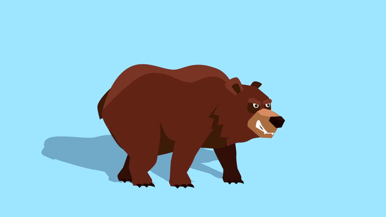 мультфильм изолированный сердитый медведь ходит цикл анимация