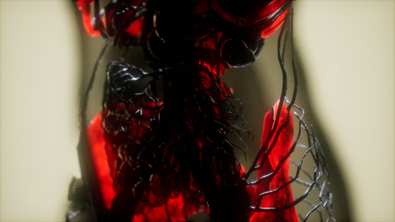 los huesos del esqueleto humano escanean brillando