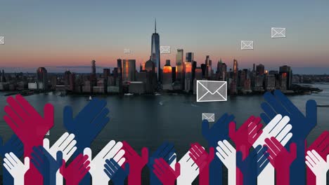 Animación-De-Votación-En-El-Horizonte-De-La-Ciudad-De-Nueva-York-Al-Atardecer