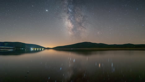 milky way reflection in a lake in ciudad real, castilla la mancha, spain