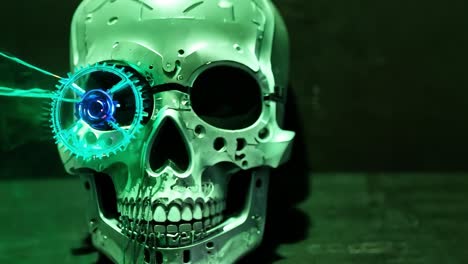 cyberpunk skull with glowing gear eye