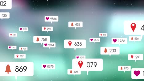 animación de iconos de notificación con números crecientes sobre un fondo abstracto