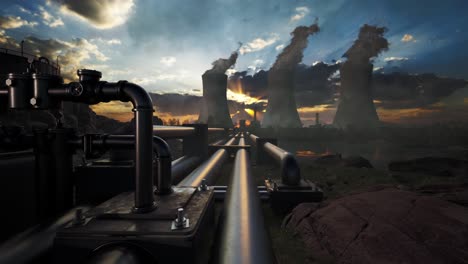 complejo industrial al atardecer