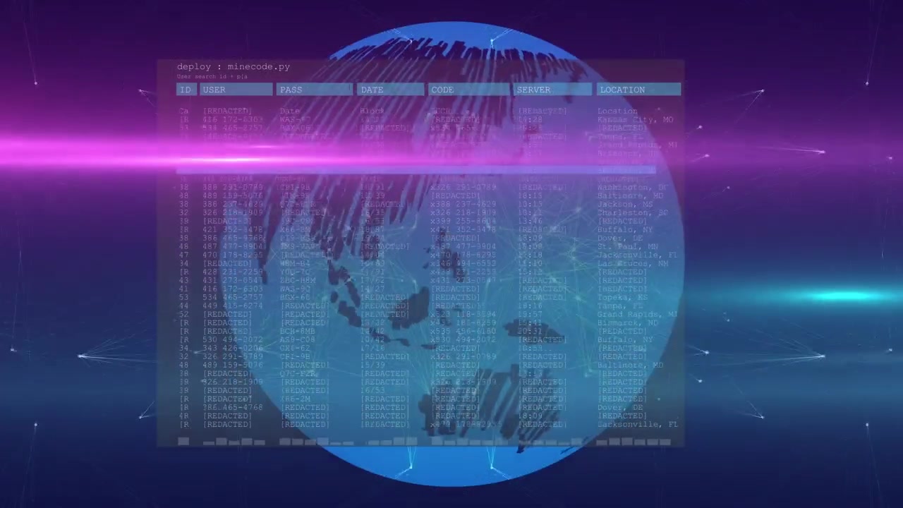 Animation of data processing over globe