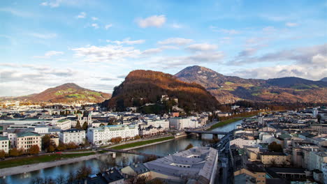 autumn salzburg skyline and river