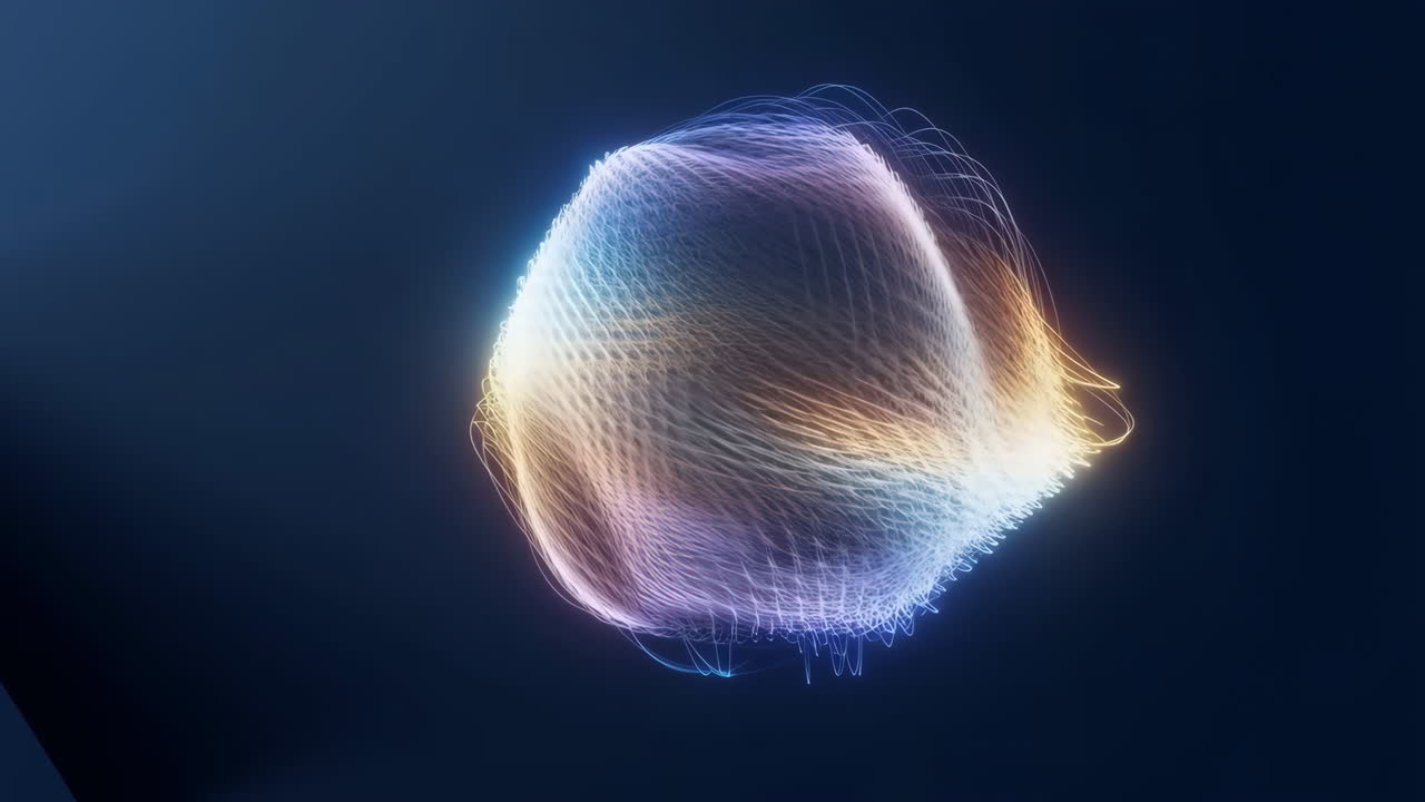 Abstract Glowing Luminous Sphere of Light Lines on Dark Background