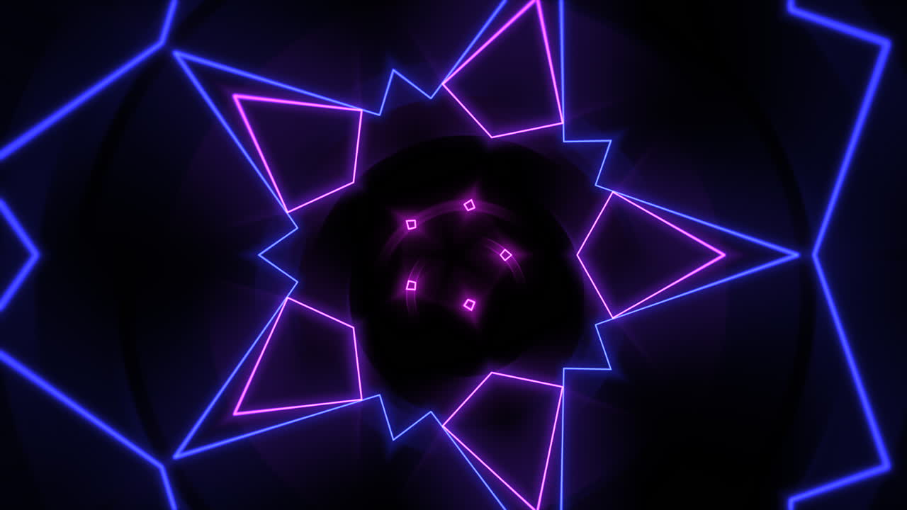 Motion colorful neon geometric shape in space 2