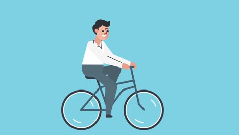 flat graphic design businessman bike cyclist bicycle ride character walking cycle isolated loop animation