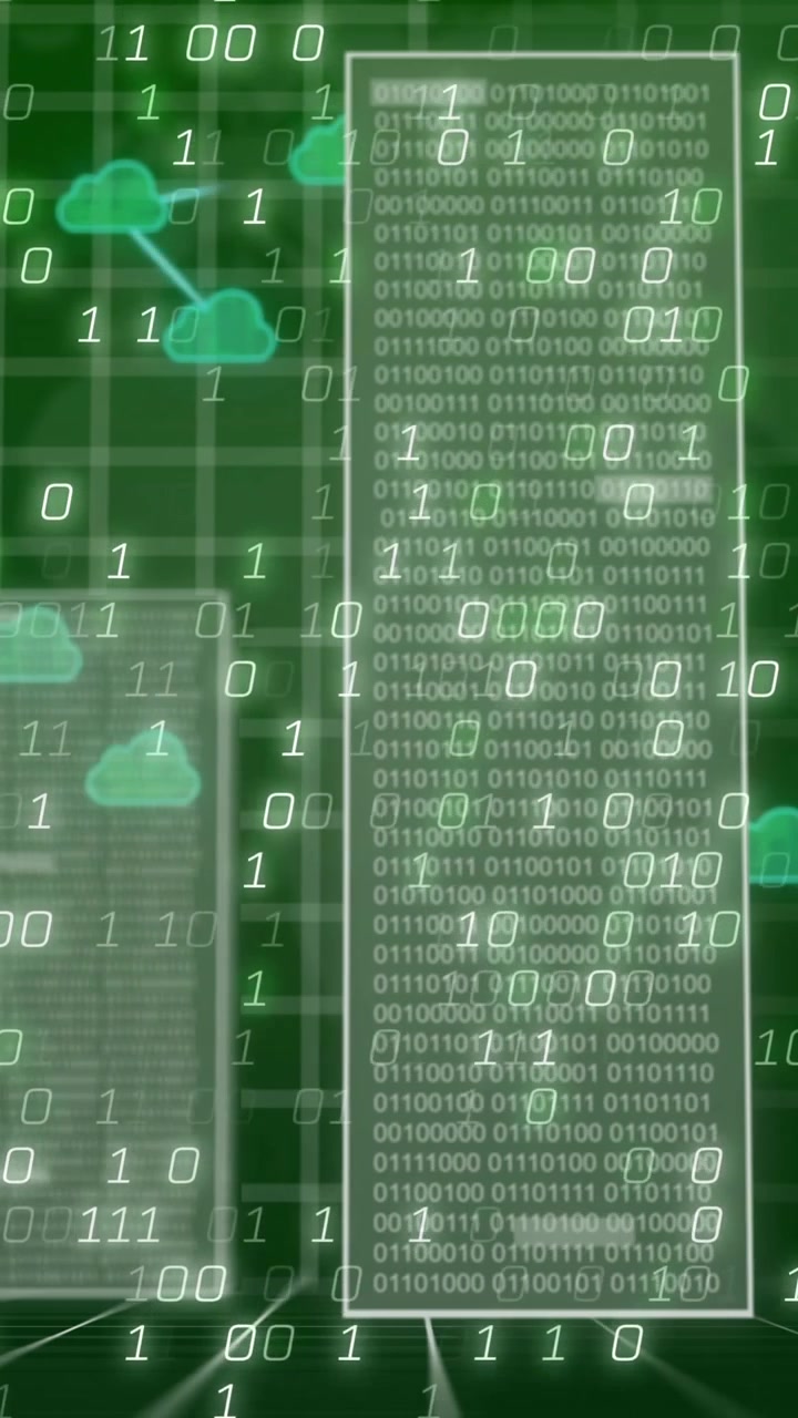Animation of servers and digital clouds over binary coding