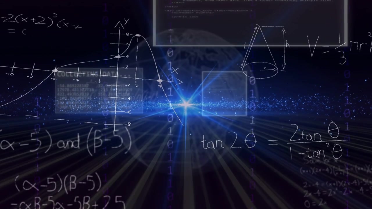 Bright blue flare appearing, pulsing and emitting rays, causing data panels sliding in for insight