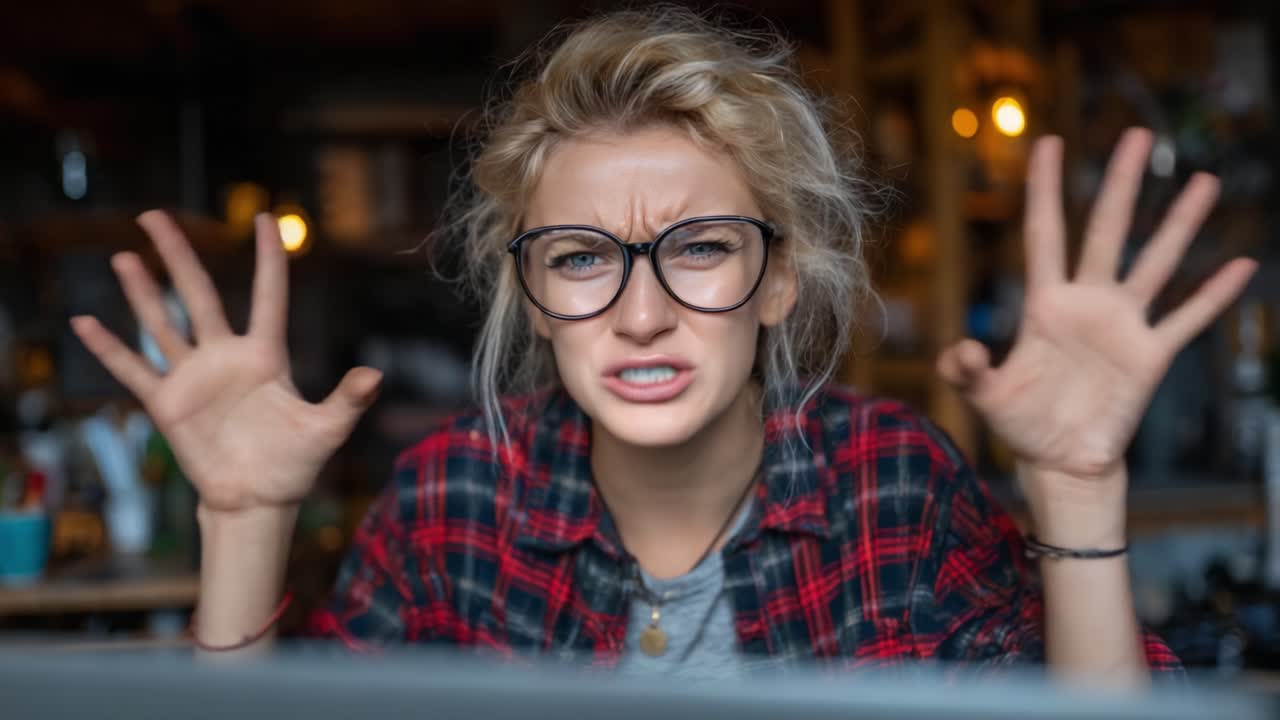 Frustration and Anger: A Young Woman Expresses Intense Emotion While Working on Her Computer, Capturing a Moment of Stress and Discontent in the Digital Age