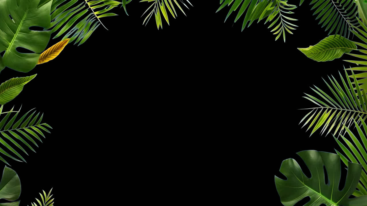 Green leaf border frame animated overlay, transparent 4K video, alpha channel, ProRes 4444