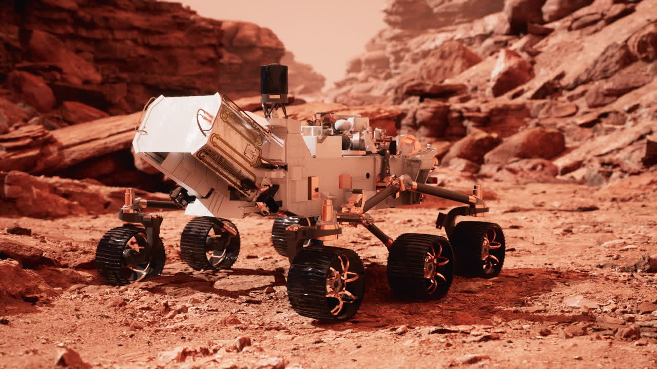 Mars Rover Perseverance exploring the red planet. Elements furnished by NASA.