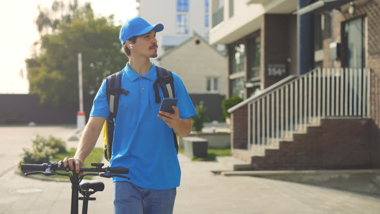 Delivery Person with Scooter in Urban Environment