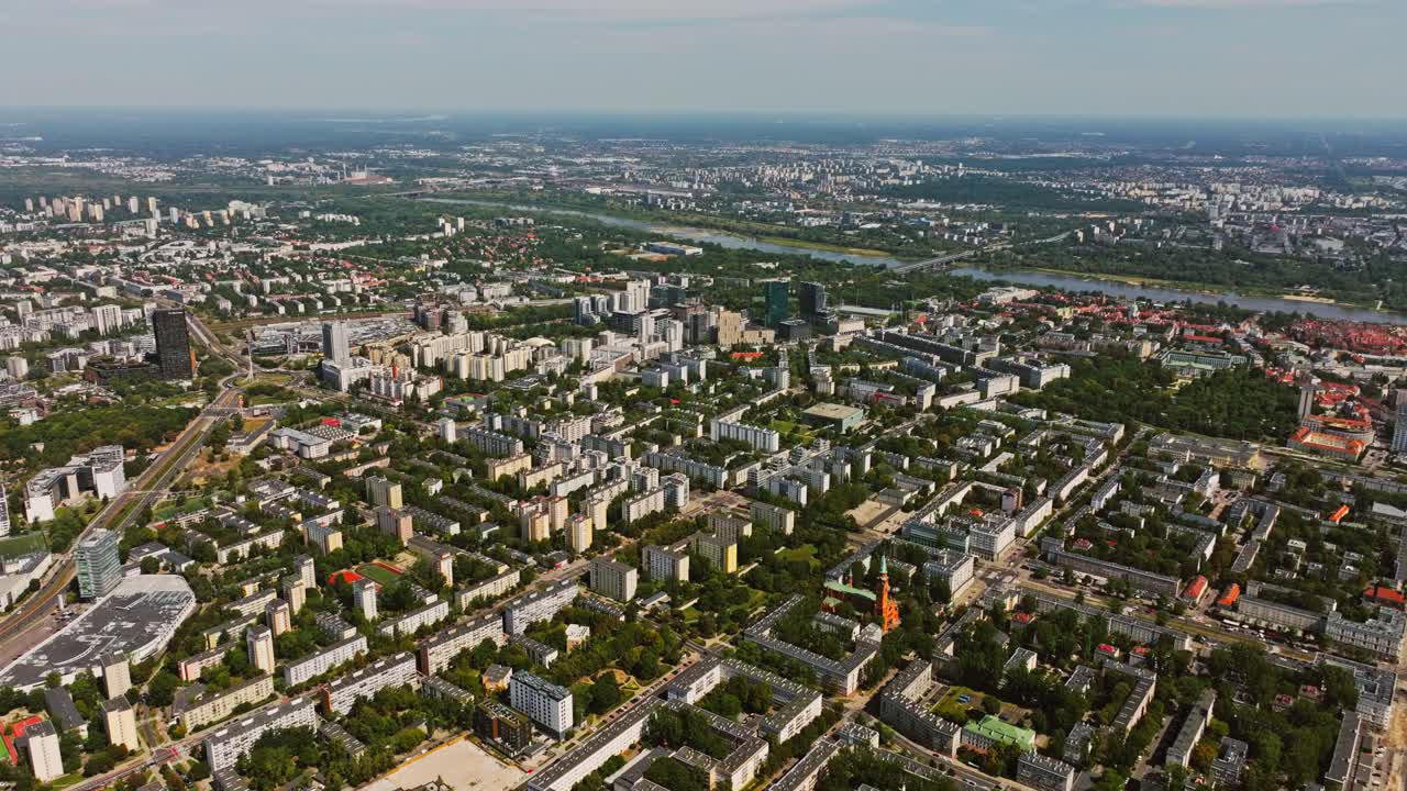 Drone captures Warsaw urban sprawl symbolizing Europe’s frontline city