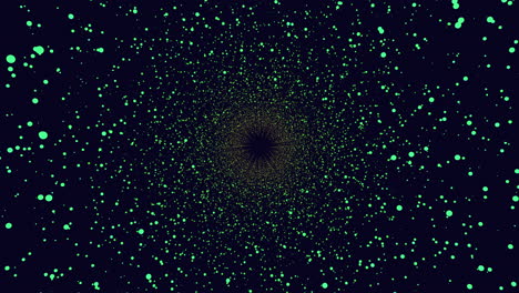 an image showing a black hole at the center with scattered green dots around it. the contrast between the black hole and the bright green dots creates a striking visual composition