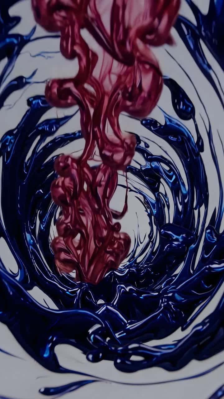 Dynamic Swirl of Red and Blue Liquid Abstract Art